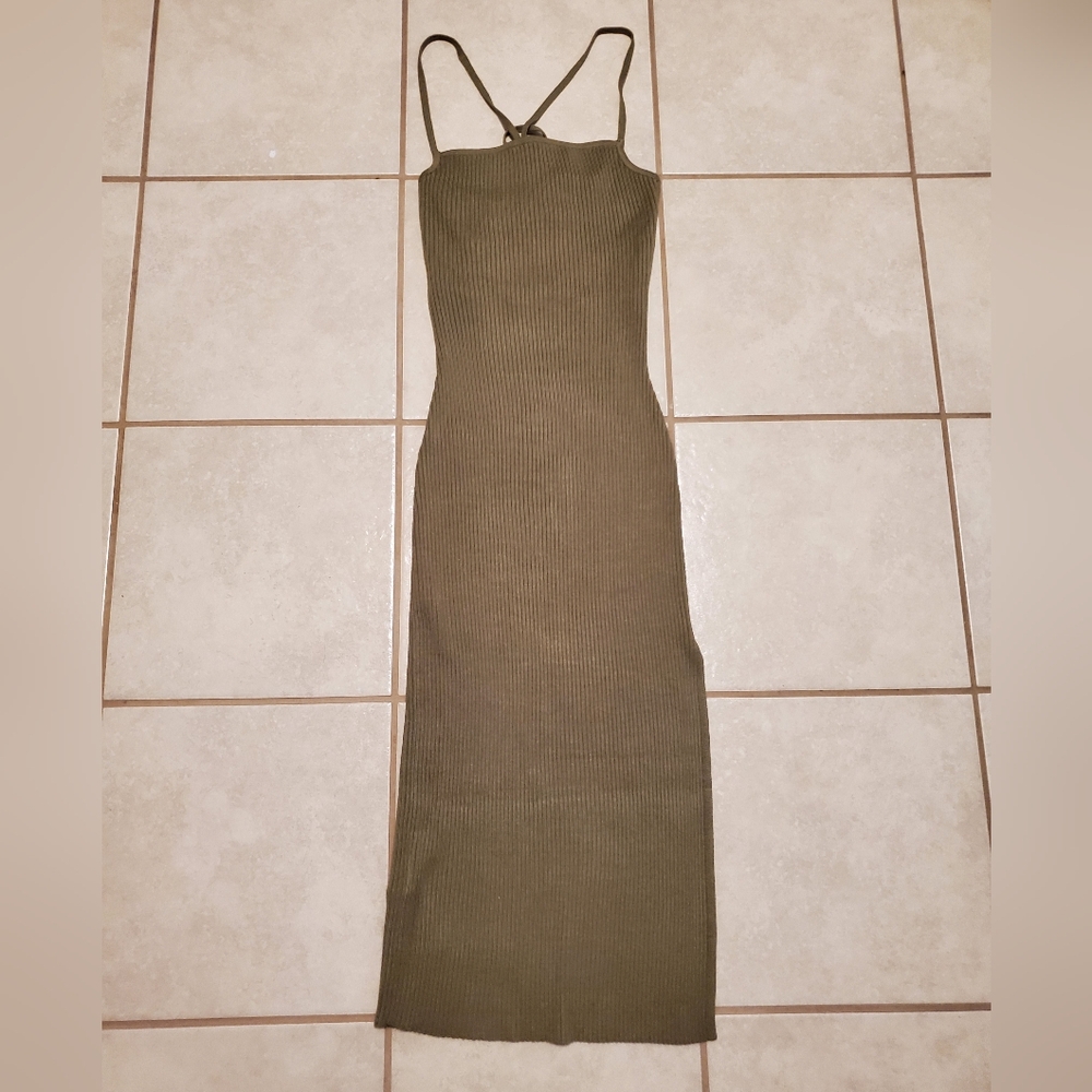 NWT Abercrombie Olive Green Ribbed Sweater Midi Dress